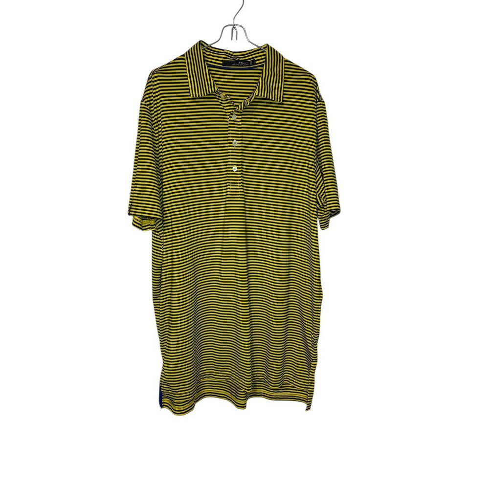 RLX Ralph Lauren Men Shirt Polo Golf Striped Pullover Classic Yellow Navy Large
